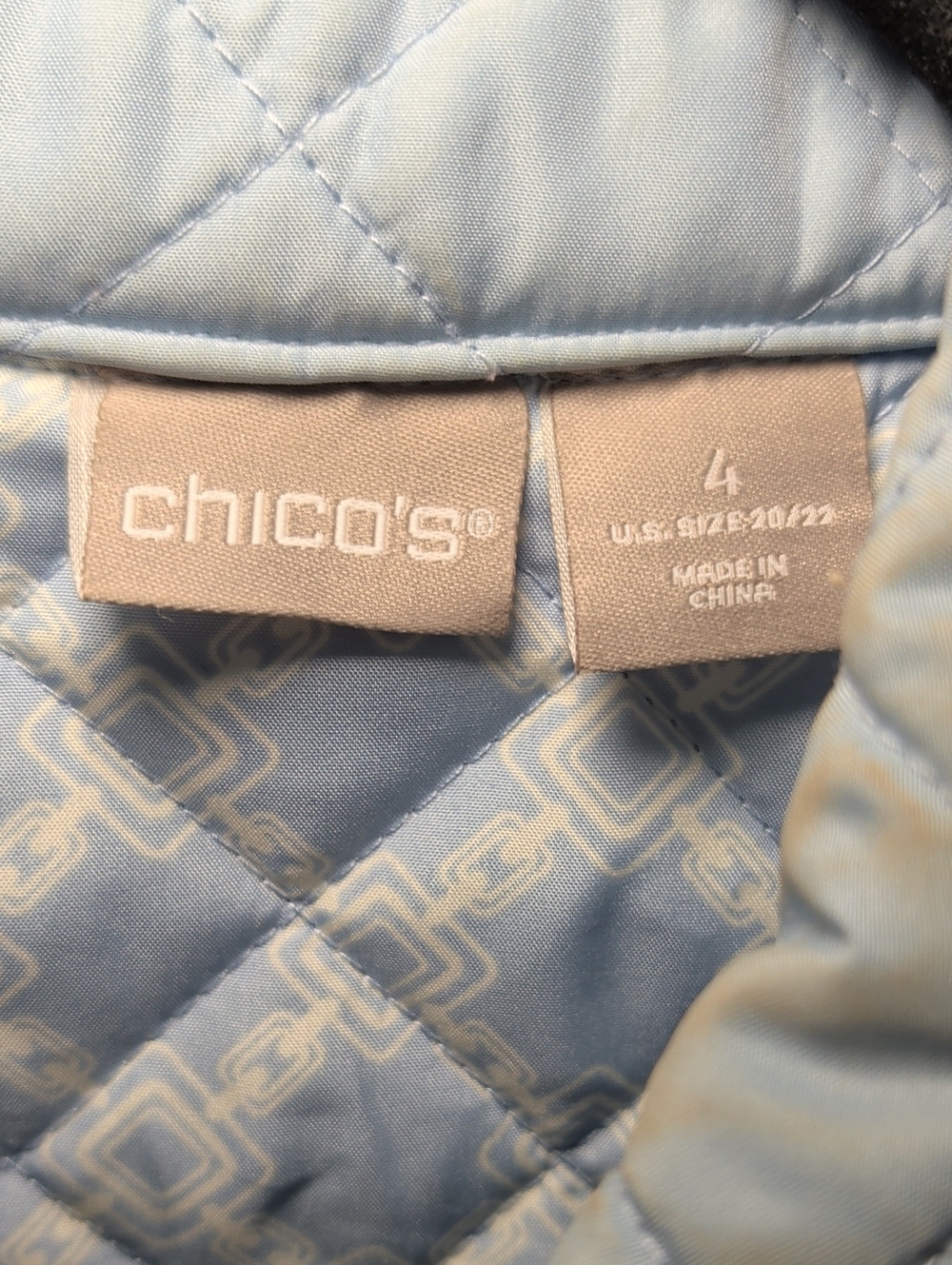 Chico's Lightweight Diamond-Quilted Coat Light Blue Button Front Women's 20-22 - Picture 2 of 6